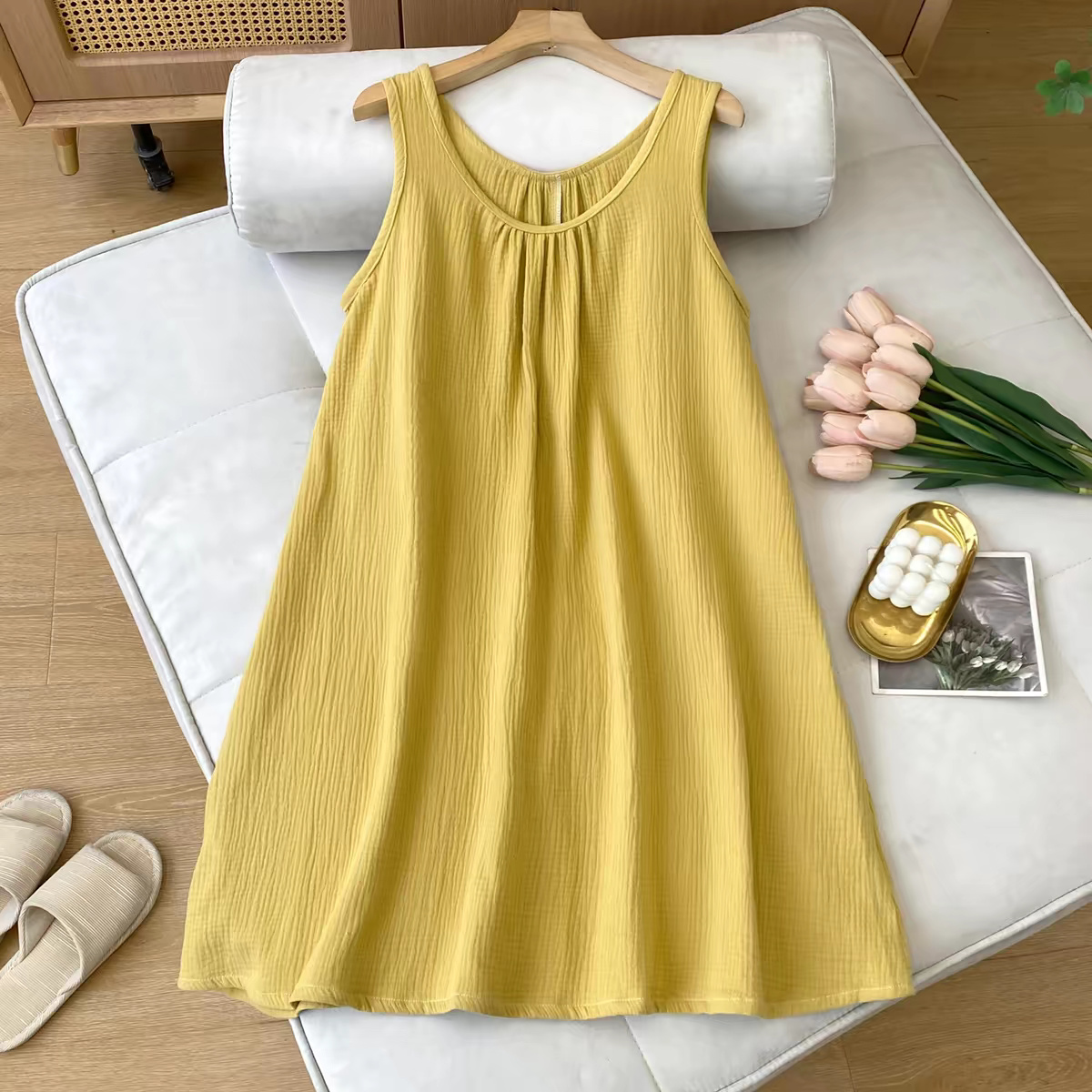여름 캐주얼 여성 민소매 탱크 드레스 100% 코튼 거 - Midi Dress 리뷰 및 가격