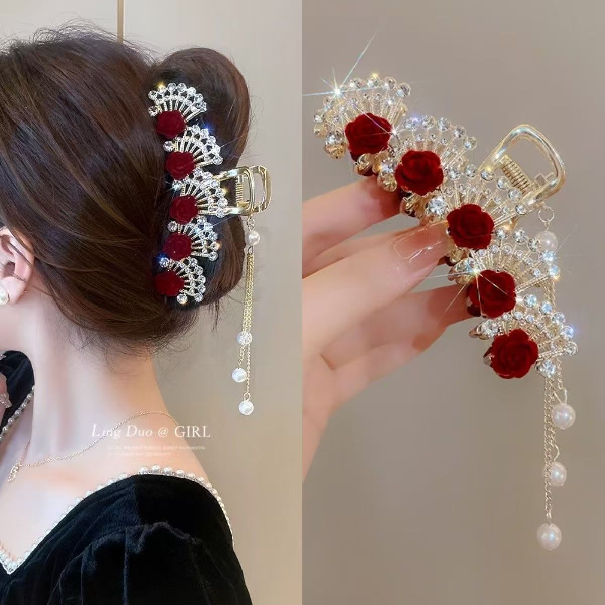 빈티지 레드 플로럴 라인스톤 헤어 클립 (여성용), 합 - Women'S Red Formal Wear 리뷰 및 가격