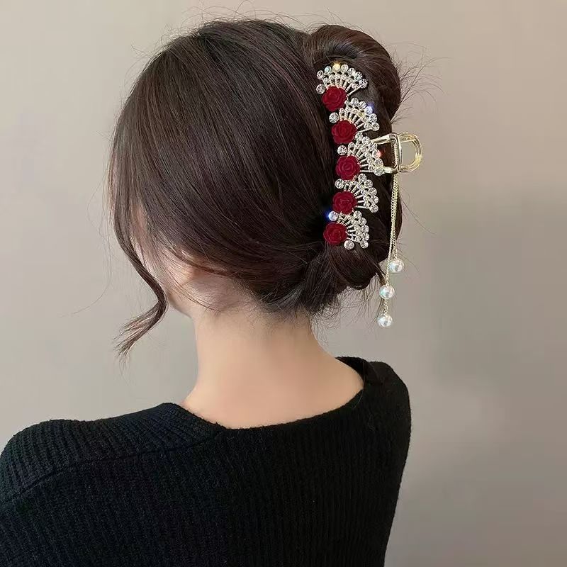 빈티지 레드 플로럴 라인스톤 헤어 클립 (여성용), 합 - Women'S Red Formal Wear 리뷰 및 가격