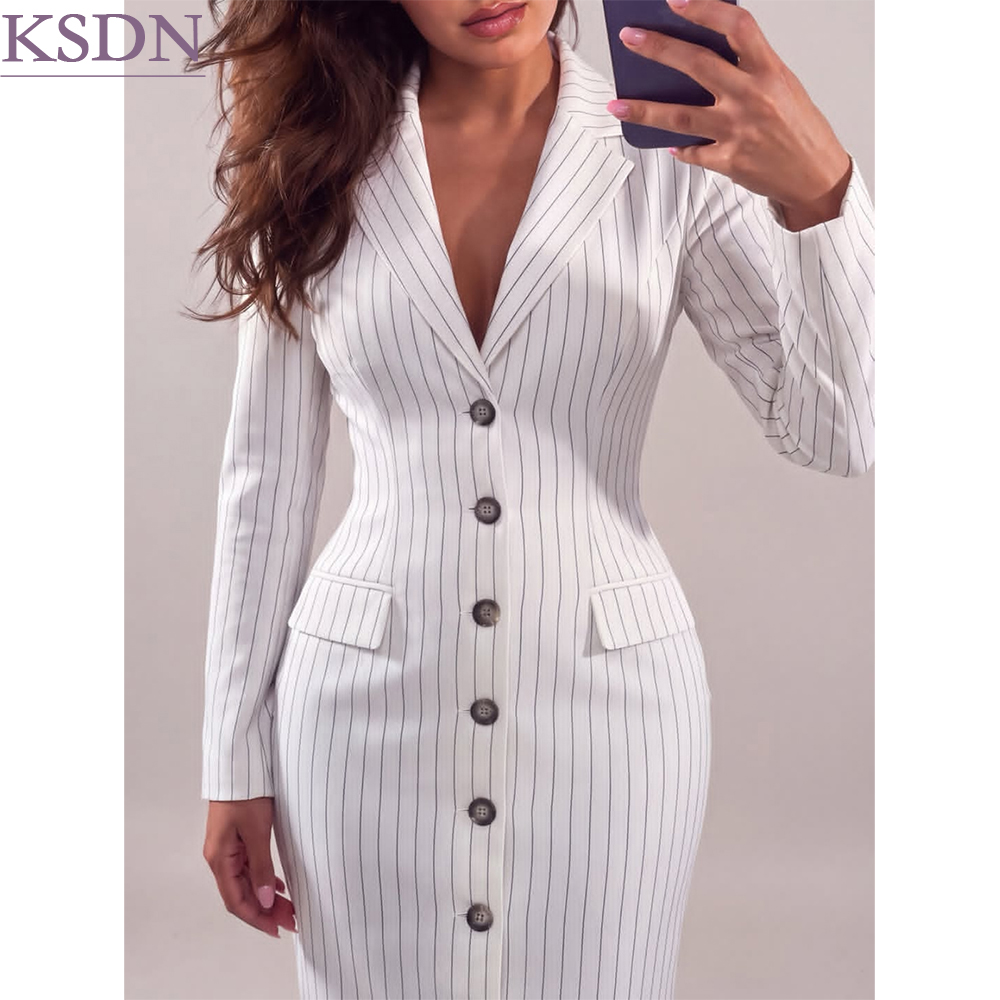 고급스러운 흰색 스트라이프 여성용 롱 블레이저, 고품질 - Womens Blazer 리뷰 및 가격
