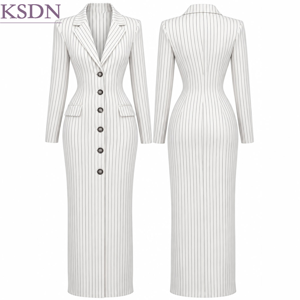 고급스러운 흰색 스트라이프 여성용 롱 블레이저, 고품질 - Womens Blazer 리뷰 및 가격